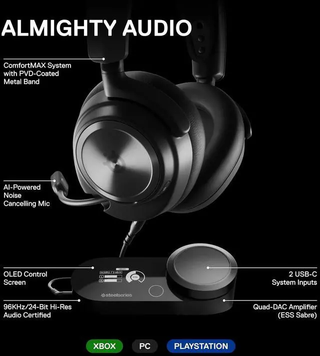 Alt view image 3 of 7 - SteelSeries Arctis Nova Pro Multi-System Gaming Headset - Premium Hi-Fi Drivers, Hi-Res Audio - 360° Spatial Audio - GameDAC Gen 2 - ESS Sabre Quad-DAC - Stealth Retractable Mic - PC, PS5, PS4, Switch