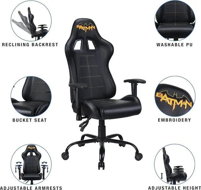 Alt view image 4 of 5 - Batman - Official Ergonomic Gamer Chair Adjustable Back and Armrests - Adult Gaming Chair