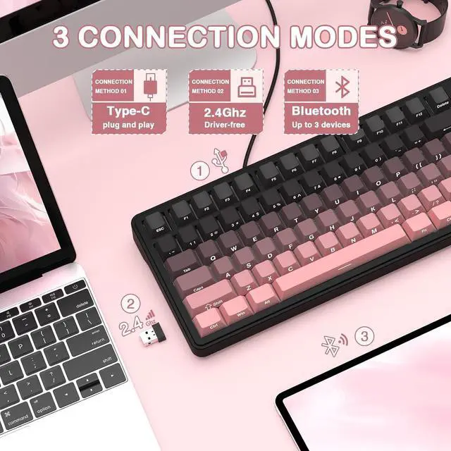 Alt view image 3 of 7 - ATTACK SHARK X85 Wireless Mechanical Gaming Keyboard with Knob,Hot Swap,BT/2.4GHz/USB-C,Side Print PBT Keycaps,Gasket,RGB,Coiled Cable,Linear White Jade Switch for Win/PC/MAC