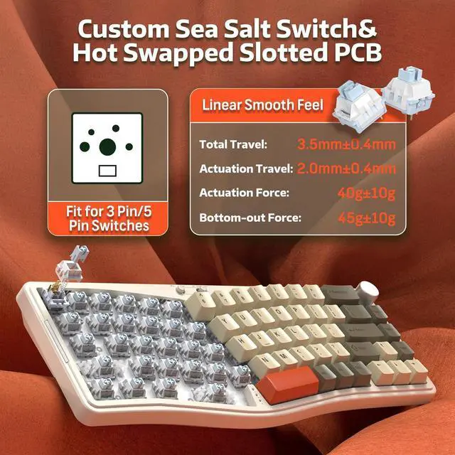 Alt view image 4 of 7 - ATTACK SHARK AKS068PRO Wireless Mechanical Gaming Keyboard 65% Alice Layout Hot-swap Gasket with Wired/BT5.1/2.4Ghz RGB Backlit VIA Programmable Knob 3000mAh Battery Sea Salt Switch for Win/Mac(Gray)