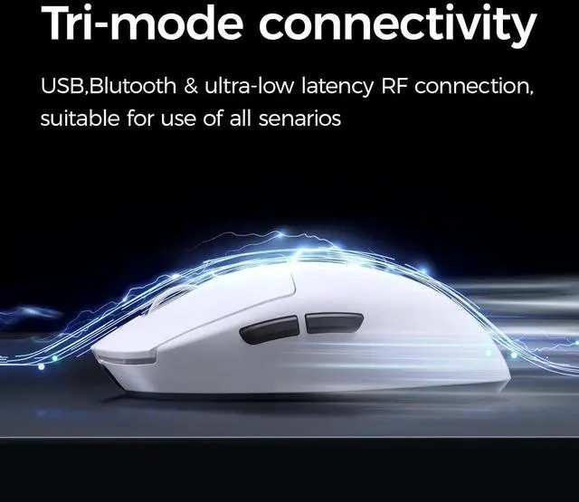 Alt view image 4 of 7 - MCHOSE A7 Ultra Wireless Gaming Mouse, Tri-Mode Connection, 59 Grams, PAW3950 42K DPI Sensor, Wired/Wireless Dual 8K Polling, 130 Hour Battery Life - White