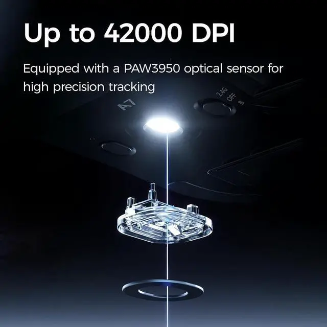 Alt view image 5 of 7 - MCHOSE A7 Ultra Wireless Gaming Mouse, Tri-Mode Connection, 59 Grams, PAW3950 42K DPI Sensor, Wired/Wireless Dual 8K Polling, 130 Hour Battery Life - White