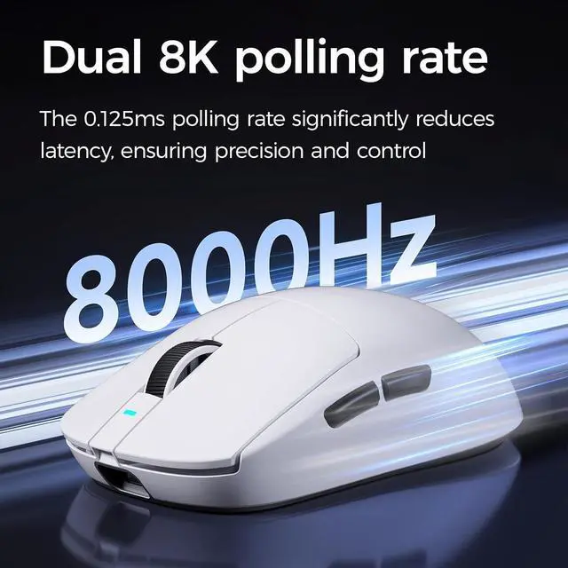 Alt view image 6 of 7 - MCHOSE A7 Ultra Wireless Gaming Mouse, Tri-Mode Connection, 59 Grams, PAW3950 42K DPI Sensor, Wired/Wireless Dual 8K Polling, 130 Hour Battery Life - White