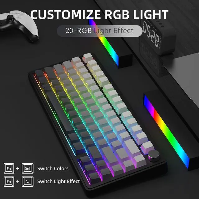 Alt view image 7 of 7 - X85 Wireless Mechanical Keyboard, TKL 82 Keys Bluetooth 5.0/2.4GHz/USB-C Hot Swappable Custom Keyboard,Gasket Structure,Knob,RGB Backlit Gaming Keyboard for PC/Mac/PS4/Xbox(Black)