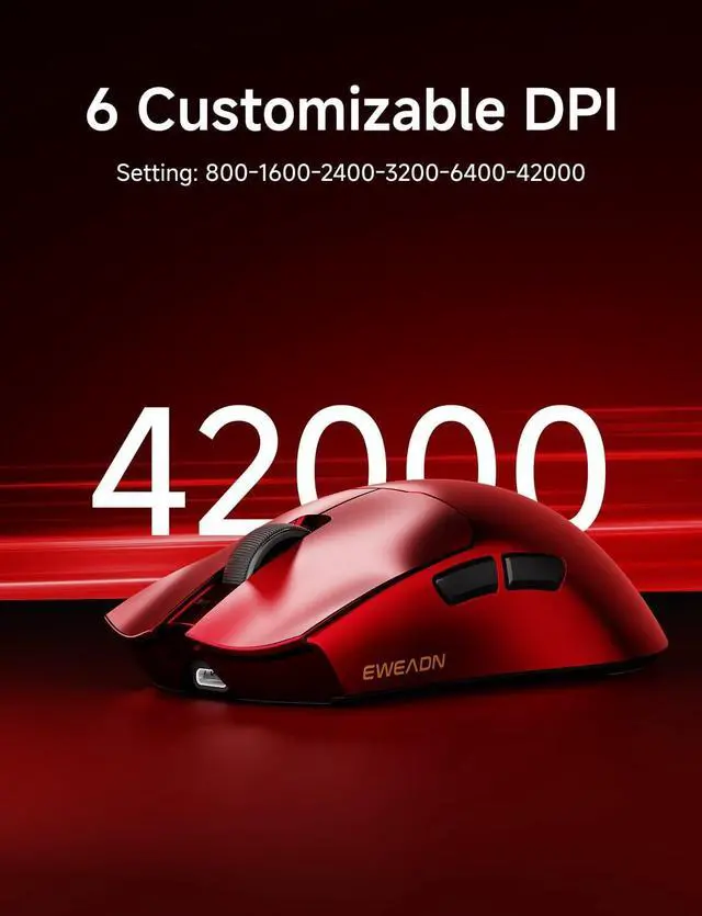 Alt view image 5 of 7 - S9 Ultra Wireless Gaming Mouse, 59G Ergonomic Computer Mouse, Triple Modes, 8K Polling, PAW3950 42K DPI Optical Sensor, Kailh Switch, 250h Battery Life, Programmable for PC/Win/Mac(Red)