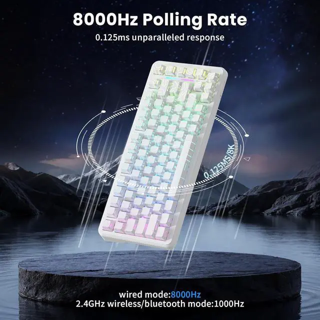 Alt view image 5 of 7 - ATTACK SHARK X82 PRO HE Magnetic Gaming Keyboard,8KHz Polling Rate,Adjustable Actuation Rapid Trigger,Tri-Mode Wireless PC Keyboard with 5000mAh Battery,Cloud/Software Driver for Win/Mac,White Line