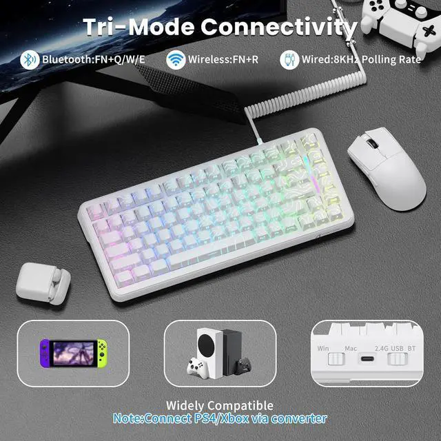 Alt view image 6 of 7 - ATTACK SHARK X82 PRO HE Magnetic Gaming Keyboard,8KHz Polling Rate,Adjustable Actuation Rapid Trigger,Tri-Mode Wireless PC Keyboard with 5000mAh Battery,Cloud/Software Driver for Win/Mac,White Line