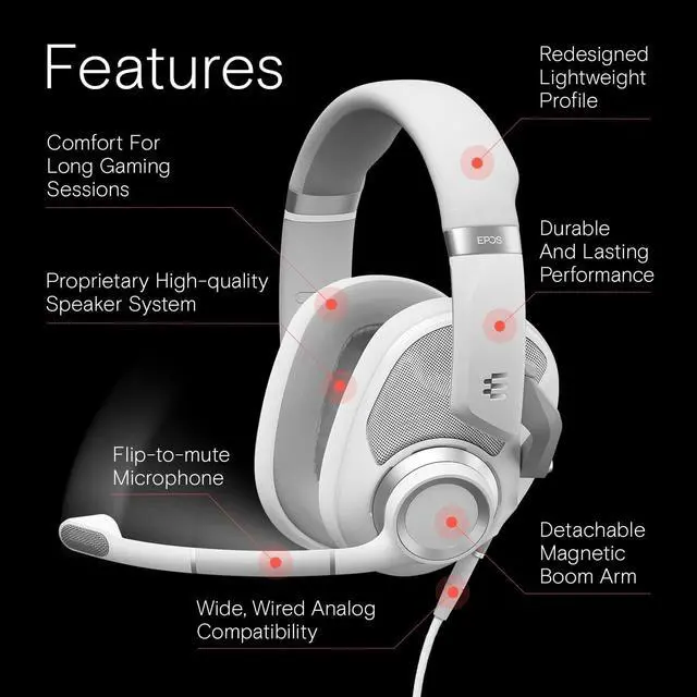 Alt view image 3 of 7 - EPOS H6Pro - Open Acoustic Gaming Headset with Mic - Lightweight & Comfortable Design - Xbox, PS4, PS5 & PC Headset (White)