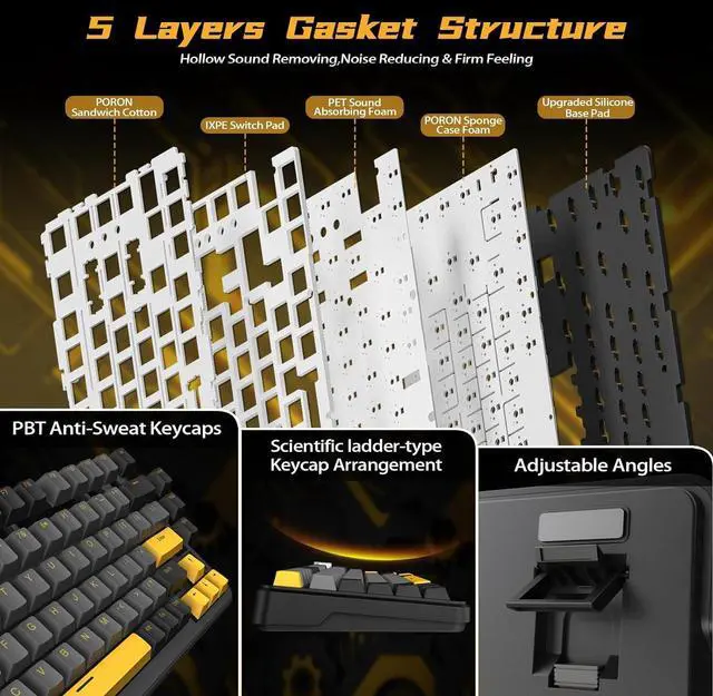 Alt view image 7 of 7 - ATTACK SHARK X85 Pro Wireless Gaming Keyboard,Hot Swappable,Tri-Mode(BT 5.1/2.4Ghz/Type-C),Gasket, TFT Display & Knob,75% Layout,PBT Keycaps,QMK Custom for PC/MAC-Black/Linear Blueberry Switch
