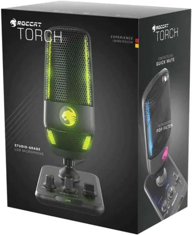 Alt view image 7 of 7 - ROCCAT Torch USB Microphone, Studio-Grade Audio, PC Computer Gaming Wired Mic, RGB AIMO Lighting with Indicator, For Streaming, Recording, Podcasting, Quick Mute, Boom Arm Compatible, Black