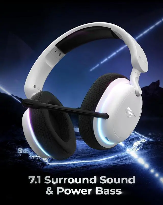 Alt view image 5 of 7 - havit Fuxi-H7 Wireless Gaming Headset, 2.4GHz USB Wireless Gaming Headsets for PS5, PS4, PC, Bluetooth Over-Ear Headphones with Mic, 7.1 Surround Sound, 40+H Battery, RGB Light