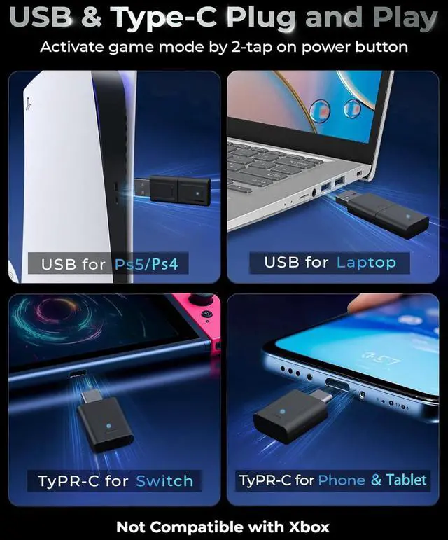 Alt view image 6 of 7 - havit Fuxi-H7 Wireless Gaming Headset, 2.4GHz USB Wireless Gaming Headsets for PS5, PS4, PC, Bluetooth Over-Ear Headphones with Mic, 7.1 Surround Sound, 40+H Battery, RGB Light