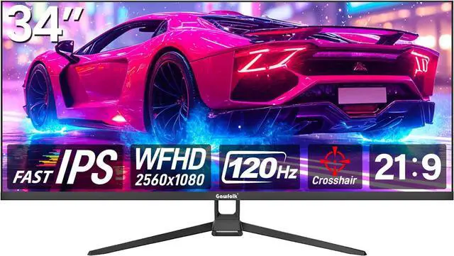 Main image of Gawfolk Gaming Monitor 34 inch IPS 120Hz, Ultrawide PC Screen 2560×1080P Ultra-Thin Zero Frame Computer Display for Home Office Business, DP, HDMI, Wall-Mounted, Black