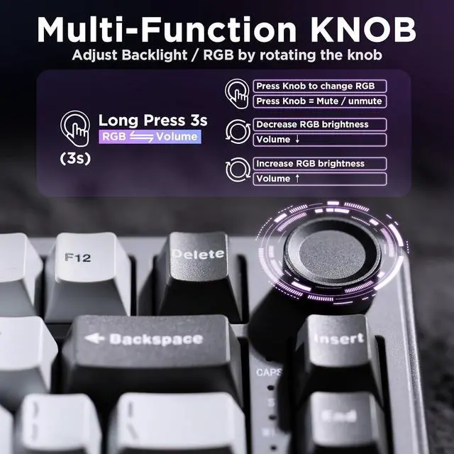 Alt view image 7 of 7 - YUNZII RT75 Rapid Trigger Gaming Keyboard,Hall Effect Magnetic Switch,Adjustable Actuation Esports,75% TKL Layout with Knob,RGB Backlit, PBT Keycaps for Mac/Win (Black, Gateron Silky Pro Switch)