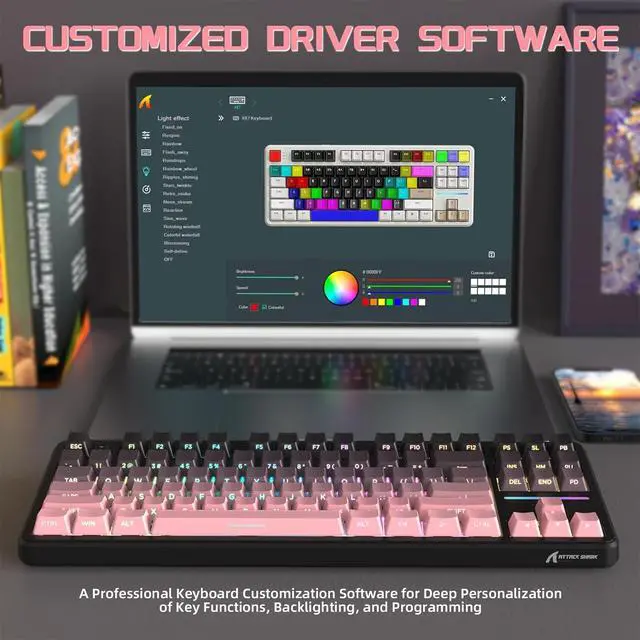Alt view image 7 of 7 - ATTACK SHARK X87 Wireless Keyboard, 75% Gasket Hot Swappable Custom Mechanical Keyboard, Tri-Mode 2.4G/USB-C/BT5.0 RGB Backlit Gaming Keyboard for Win/Mac/PC, 4000mAh Battery, PBT Keycaps(Pink Black)