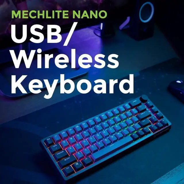 Alt view image 3 of 7 - IOGEAR MECHLITE Nano 65% Mechanical Keyboard - 67 Keys - Compact Layout, Bluetooth, USB-C, Red Switches, RGB Backlit, PBT Keycaps, Volume Knob, for Windows, Mac, Android, iOS  GKB610R