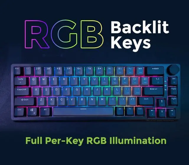 Alt view image 4 of 7 - IOGEAR MECHLITE Nano 65% Mechanical Keyboard - 67 Keys - Compact Layout, Bluetooth, USB-C, Red Switches, RGB Backlit, PBT Keycaps, Volume Knob, for Windows, Mac, Android, iOS  GKB610R