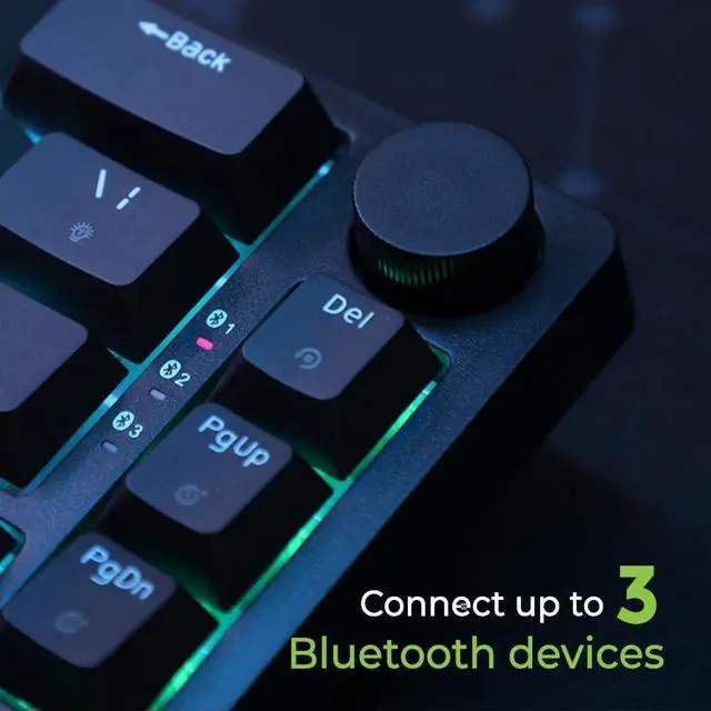 Alt view image 5 of 7 - IOGEAR MECHLITE Nano 65% Mechanical Keyboard - 67 Keys - Compact Layout, Bluetooth, USB-C, Red Switches, RGB Backlit, PBT Keycaps, Volume Knob, for Windows, Mac, Android, iOS  GKB610R