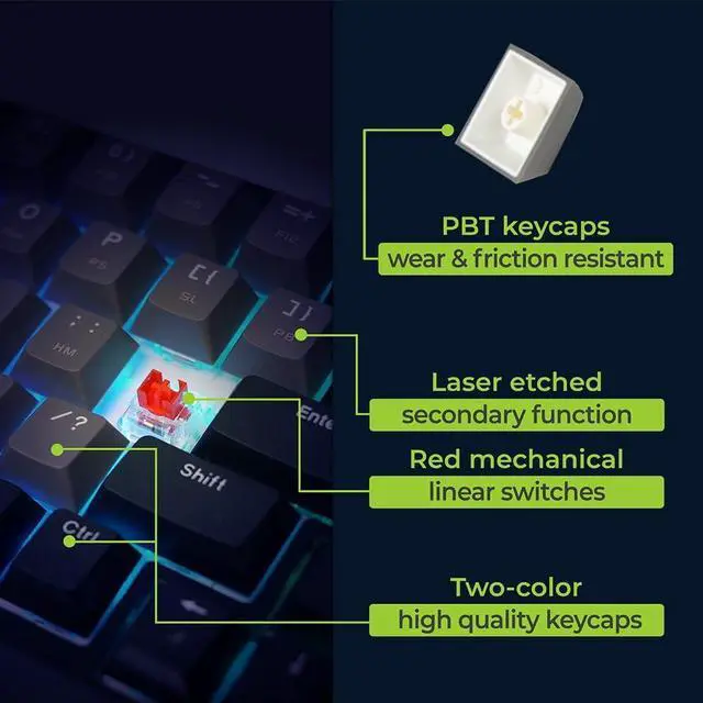 Alt view image 7 of 7 - IOGEAR MECHLITE Nano 65% Mechanical Keyboard - 67 Keys - Compact Layout, Bluetooth, USB-C, Red Switches, RGB Backlit, PBT Keycaps, Volume Knob, for Windows, Mac, Android, iOS  GKB610R