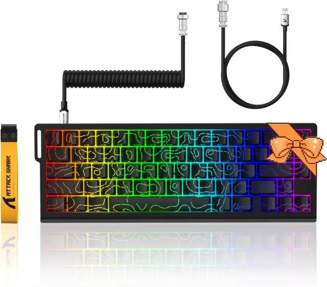 Main image of ATTACK SHARK X68 HE 8KHZ Rapid Trigger Keyboard Magnetic Switch,0.01 mm RT Accuracy,Wired RGB 60% Gaming Keyboard TKL with Adjustable Actuation,Snap Tap,Coiled Cable,for PC/Mac(Black Contour)