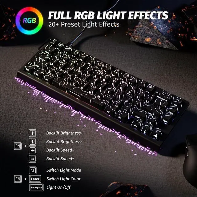 Alt view image 6 of 7 - ATTACK SHARK X68 HE 8KHZ Rapid Trigger Keyboard Magnetic Switch,0.01 mm RT Accuracy,Wired RGB 60% Gaming Keyboard TKL with Adjustable Actuation,Snap Tap,Coiled Cable,for PC/Mac(Black Contour)