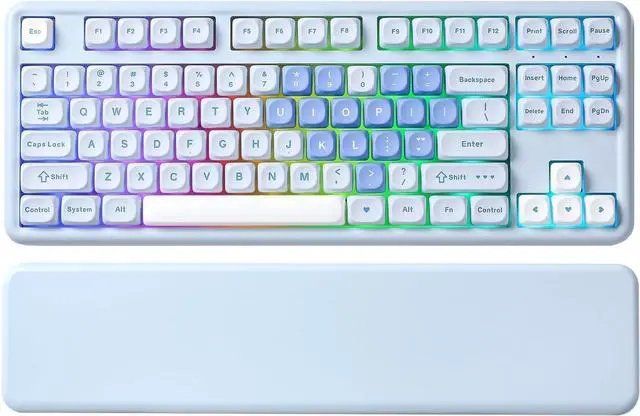 Main image of YUNZII B87 Wireless Mechanical Keyboard,QMK/VIA Programmable,TKL Layout 87 Keys,BT/2.4G/USB-C,Hot Swap Gasket Mount RGB Backlit Gaming with Wrist Rest for Win/Mac (Blue Heart, Milk V2)
