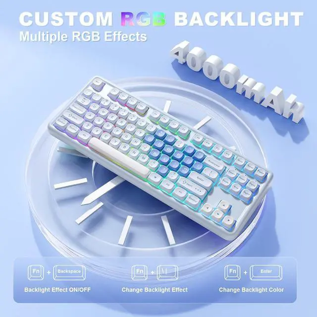 Alt view image 7 of 7 - YUNZII B87 Wireless Mechanical Keyboard,QMK/VIA Programmable,TKL Layout 87 Keys,BT/2.4G/USB-C,Hot Swap Gasket Mount RGB Backlit Gaming with Wrist Rest for Win/Mac (Blue Heart, Milk V2)