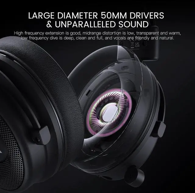 Alt view image 3 of 7 - EKSA USB Gaming Headset for PC - Computer Headset with Detachable Noise Cancelling Mic, SurroundTuned Audio, 50MM Driver - Headphones with Microphone for PS4/PS5, Xbox One, Laptop, Office (Wireless)