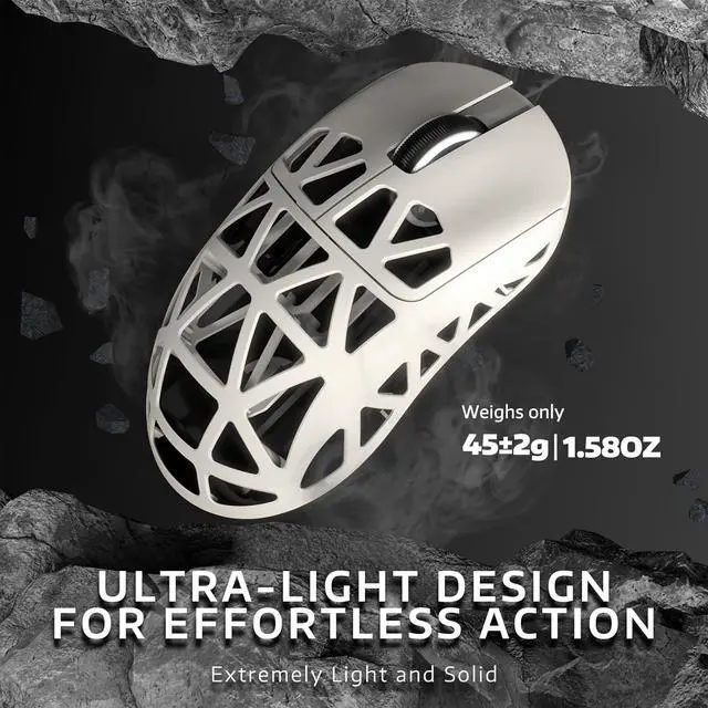 Alt view image 7 of 7 - ATTACK SHARK R2PRO 45g Superlight Magnesium Alloy Mouse, PixArt PAW3950 Sensor, 42000DPI, 8000Hz Wireless Polling Rate, 2.4G/BT/Wired Gaming Mouse, Programmable Mice with Coiled Cable, PC/Mac, Creamy