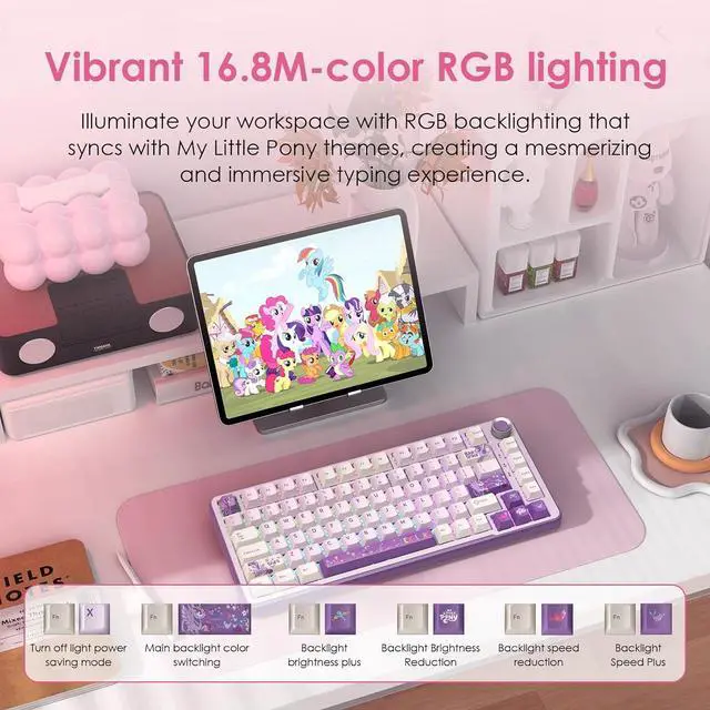 Alt view image 4 of 7 - My Little Pony Wireless Mechanical Keyboard - 81 Keys RGB Gaming Keyboard with Custom Linear Switches, Hot-Swap & Knob Control, Triple Connection (BT5.0/USB-C/2.4GHz), Compact for Work & Gaming