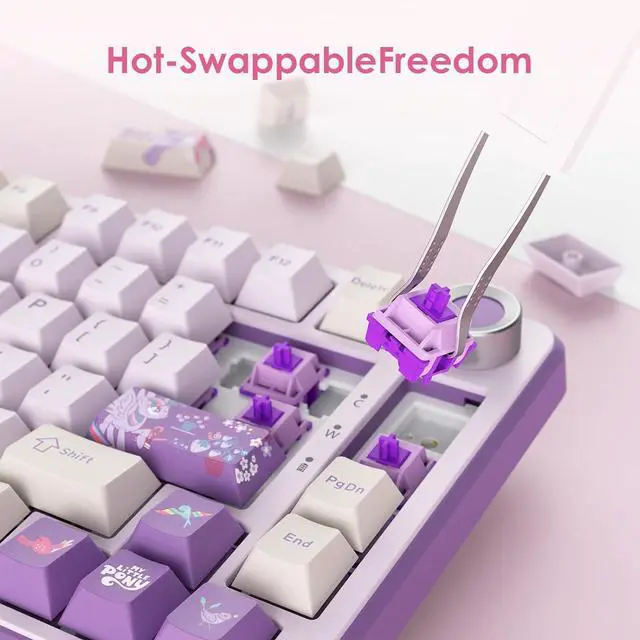 Alt view image 6 of 7 - My Little Pony Wireless Mechanical Keyboard - 81 Keys RGB Gaming Keyboard with Custom Linear Switches, Hot-Swap & Knob Control, Triple Connection (BT5.0/USB-C/2.4GHz), Compact for Work & Gaming