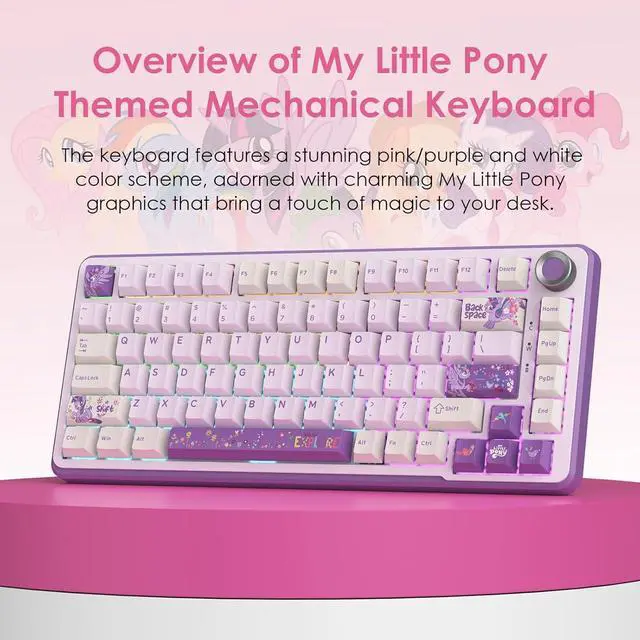 Alt view image 2 of 7 - My Little Pony Wireless Mechanical Keyboard - 81 Keys RGB Gaming Keyboard with Custom Linear Switches, Hot-Swap & Knob Control, Triple Connection (BT5.0/USB-C/2.4GHz), Compact for Work & Gaming