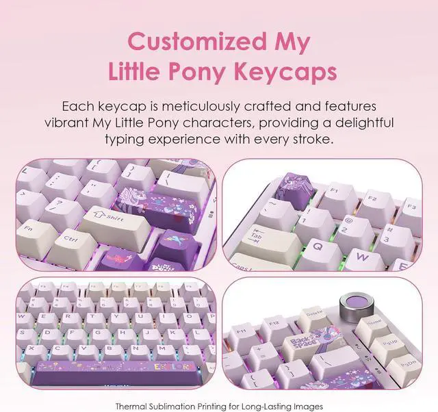 Alt view image 3 of 7 - My Little Pony Wireless Mechanical Keyboard - 81 Keys RGB Gaming Keyboard with Custom Linear Switches, Hot-Swap & Knob Control, Triple Connection (BT5.0/USB-C/2.4GHz), Compact for Work & Gaming