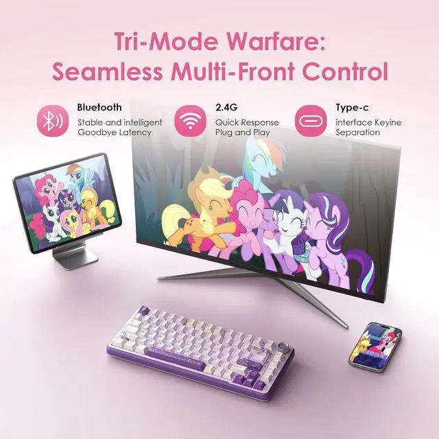 Alt view image 5 of 7 - My Little Pony Wireless Mechanical Keyboard - 81 Keys RGB Gaming Keyboard with Custom Linear Switches, Hot-Swap & Knob Control, Triple Connection (BT5.0/USB-C/2.4GHz), Compact for Work & Gaming