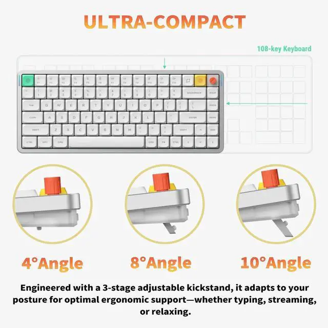 Alt view image 7 of 7 - nuphy Air75 V3 Hot Swappable Wireless Mechanical Keyboard, 84 Keys 75% Custom Low Profile Keyboard with Knob, RGB Backlit, Gasket Mounted, Support Bluetooth/2.4GHz/USB-C,Black-Blush Nano