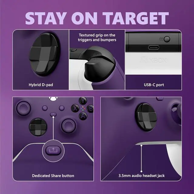 Alt view image 3 of 7 - Xbox Core Wireless Gaming Controller  Astral Purple Series X|S, One, Windows PC, Android, and iOS