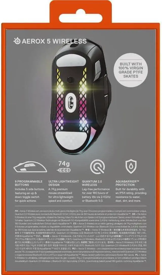 Alt view image 3 of 4 - SteelSeries Aerox 5 Wireless - Holey RGB Gaming Mouse - Ultra-lightweight Water Resistant Design - 9 Buttons  Bluetooth/2.4 GHz - 18K DPI TrueMove Air Optical Sensor
