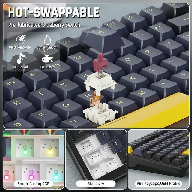 Alt view image 5 of 7 - ATTACK SHARK M86 Wireless Mechanical Keyboard, 75% Layout Gasket Custom Structure,Hot Swappable,RGB Backlit,Pre-lubed Linear Switches,Tri-Mode BT5.0/2.4GHz/USB-C Keyboard for Win/Mac with Coiled Cable