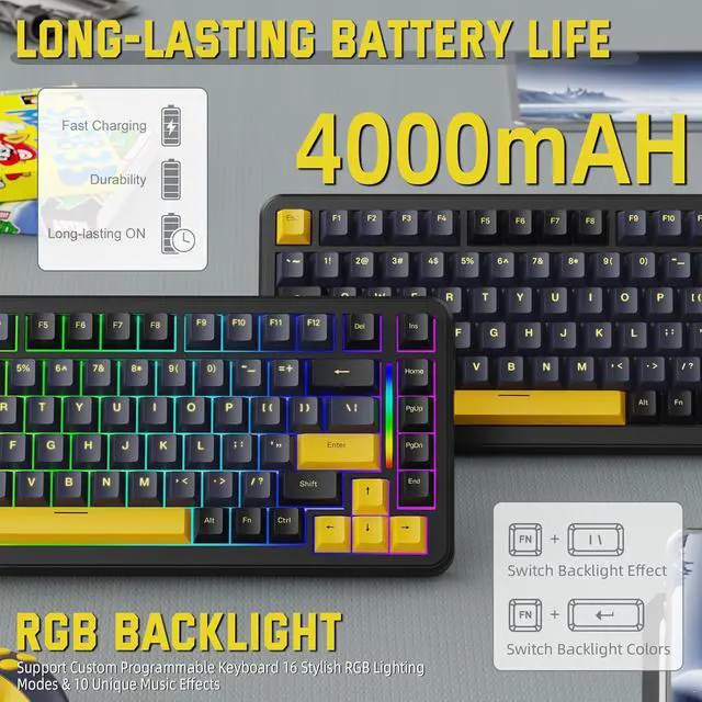 Alt view image 6 of 7 - ATTACK SHARK M86 Wireless Mechanical Keyboard, 75% Layout Gasket Custom Structure,Hot Swappable,RGB Backlit,Pre-lubed Linear Switches,Tri-Mode BT5.0/2.4GHz/USB-C Keyboard for Win/Mac with Coiled Cable