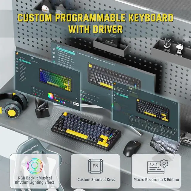 Alt view image 7 of 7 - ATTACK SHARK M86 Wireless Mechanical Keyboard, 75% Layout Gasket Custom Structure,Hot Swappable,RGB Backlit,Pre-lubed Linear Switches,Tri-Mode BT5.0/2.4GHz/USB-C Keyboard for Win/Mac with Coiled Cable