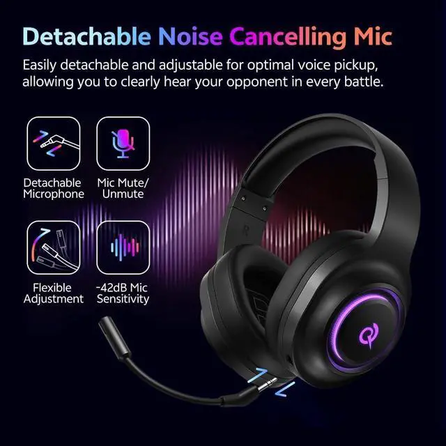 Alt view image 7 of 7 - QCY Gaming Headset for PC/PS5/PS4/Switch, HEROAD V200 Over Ear Headphones, USB-C, 240Hr Battery, 7.1 Surround Sound, 2.4GHz Wireless Headphones for Multi-Platform, Bluetooth 6.0