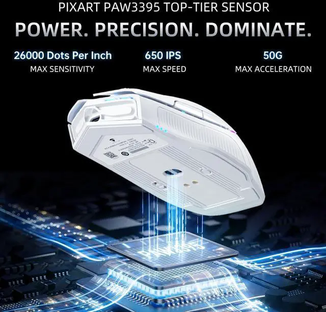 Alt view image 3 of 7 - Machenike 8KHz Wireless Gaming Mouse with RGB Charging Dock,26,000 DPI,PAW3395 Sensor,RGB Backlit,6 Programmable Buttons,Long Battery Life,Gaming Mice Compatible with PC, Mac