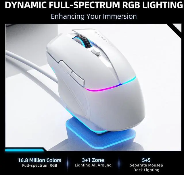 Alt view image 6 of 7 - Machenike 8KHz Wireless Gaming Mouse with RGB Charging Dock,26,000 DPI,PAW3395 Sensor,RGB Backlit,6 Programmable Buttons,Long Battery Life,Gaming Mice Compatible with PC, Mac