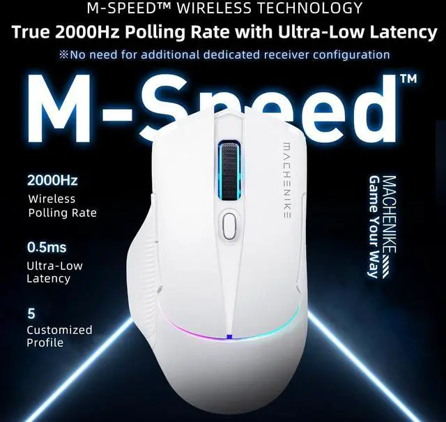 Alt view image 5 of 7 - Machenike 8KHz Wireless Gaming Mouse with RGB Charging Dock,26,000 DPI,PAW3395 Sensor,RGB Backlit,6 Programmable Buttons,Long Battery Life,Gaming Mice Compatible with PC, Mac