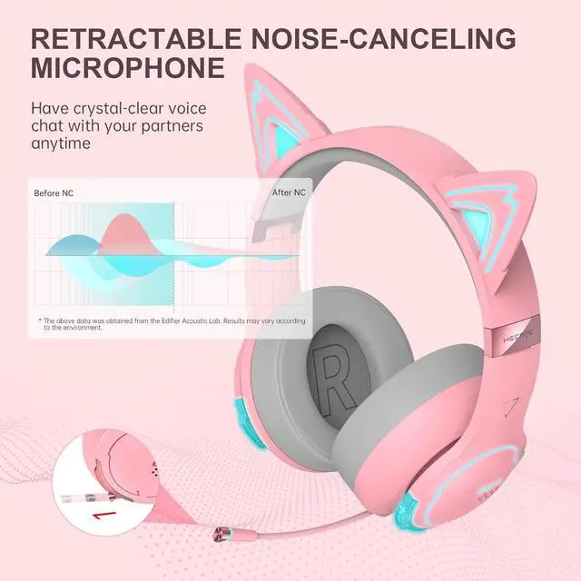 Alt view image 5 of 7 - Edifier G5BT CAT Wireless Bluetooth Gaming Headset with Mic, Wired Over Ear Headphones with Detachable Cat Ear, RGB Light, for PC, PS5, PS4, Nintendo Switch (Pink)