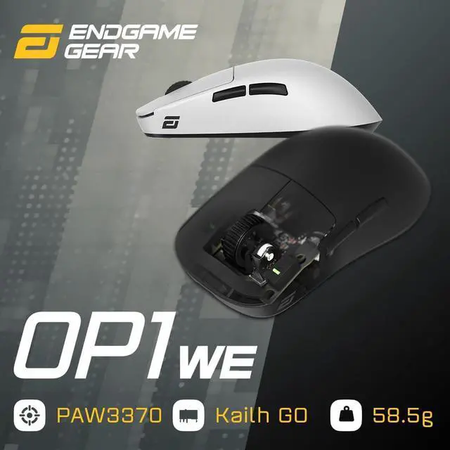 Alt view image 2 of 7 - ENDGAME GEAR OP1we Wireless Gaming Mouse, CompX CX52850 Microcontroller, Pixart PAW3370 Optical Sensor, Mod-Friendly, Hybrid Skate Design, Claw Grip, 2.1 oz, White