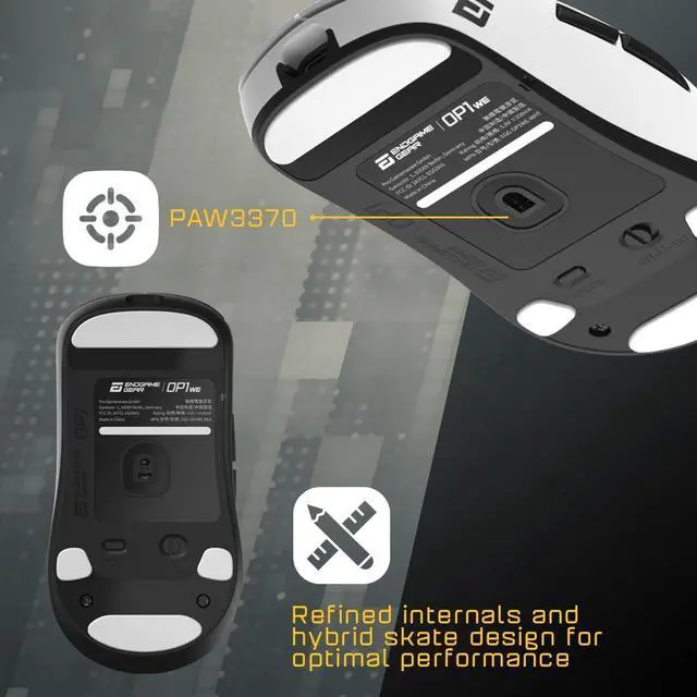Alt view image 6 of 7 - ENDGAME GEAR OP1we Wireless Gaming Mouse, CompX CX52850 Microcontroller, Pixart PAW3370 Optical Sensor, Mod-Friendly, Hybrid Skate Design, Claw Grip, 2.1 oz, White