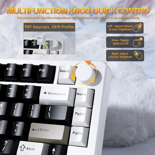 Alt view image 3 of 7 - FELICON x Attack Shark X86 75% Aluminum CNC Wireless Mechanical Gaming Keyboard with Volume Knob,82 Key Gasket Hot Swappable RGB Custom Keyboard with 5-Layer Padding, BT/2.4GHz/USB-C-Milk White