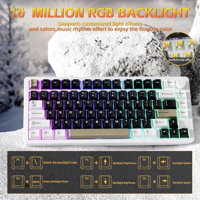 Alt view image 7 of 7 - FELICON x Attack Shark X86 75% Aluminum CNC Wireless Mechanical Gaming Keyboard with Volume Knob,82 Key Gasket Hot Swappable RGB Custom Keyboard with 5-Layer Padding, BT/2.4GHz/USB-C-Milk White