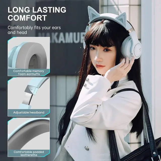 Alt view image 6 of 7 - Edifier G5BT CAT Wireless Bluetooth Gaming Headset with Mic, Wired Cat Ear Headphones, Over Ear Headphones with Detachable Cat Ear, RGB Light, for PC, PS5, PS4, Nintendo Switch(Sky Blue)